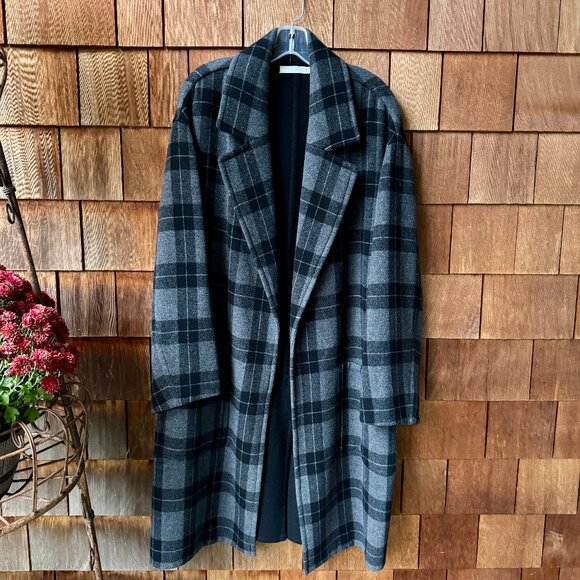 NWOT Vince Plaid Melton Car Coat in Black/Gray Wool Blend in Women's Large - Picture 1 of 16